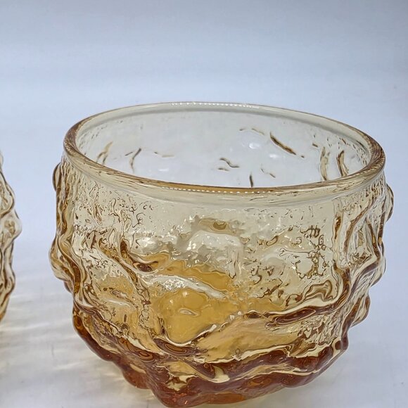 Anchor Hocking Amber Textured Roly Poly Glasses Vintage Mid-Century Modern Style - Picture 4 of 5